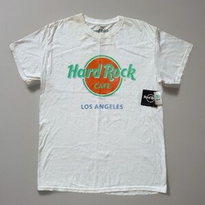 Hard Rock Cafe Los Anjeles Men Size S / M White Cotton Logo Tee T-Shirt New Tags